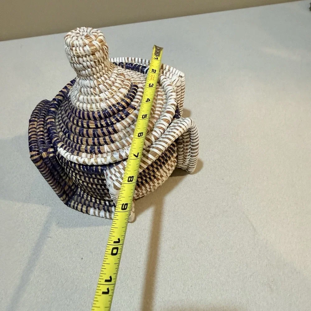 Handwoven Senegalese Storage Basket Lid Unique shap curved base‎ and intricate